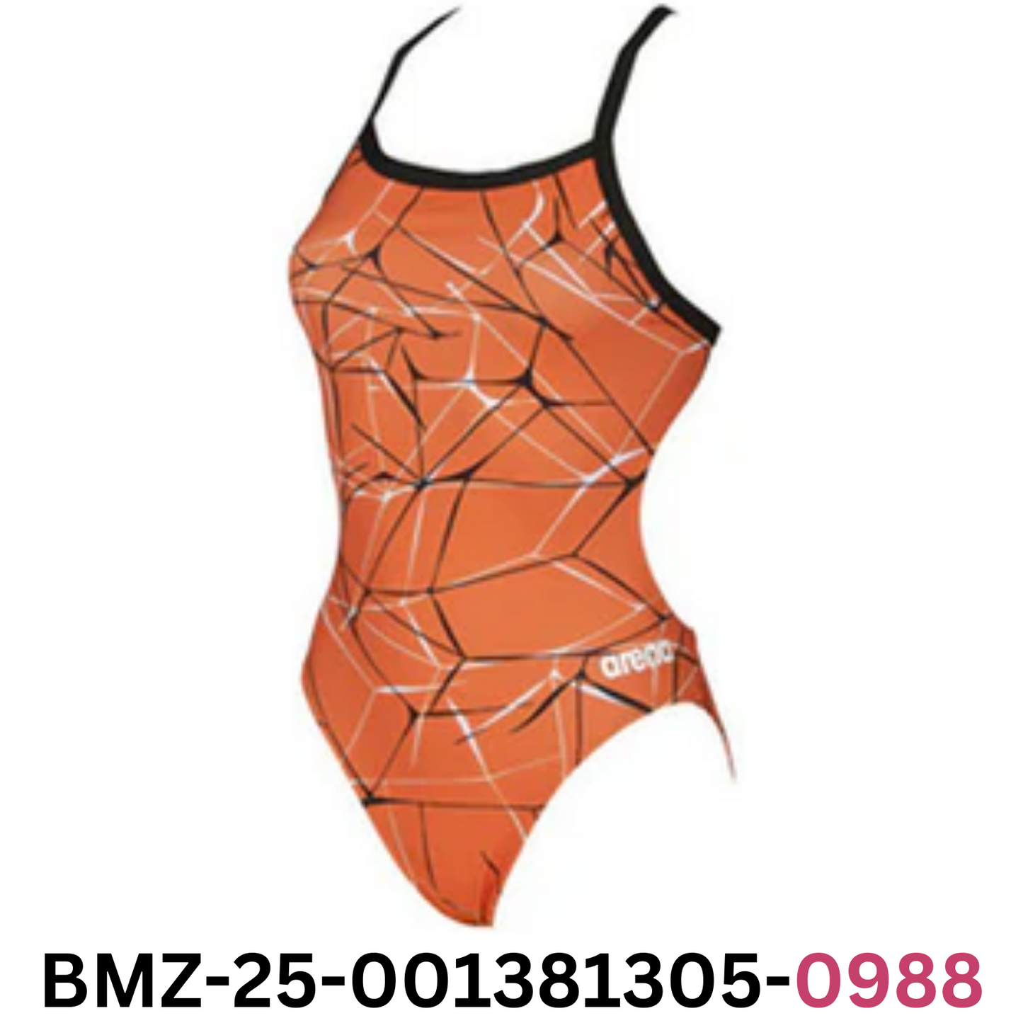 ARENA Water Light Drop Back MaxLife One Piece Swimsuit, Orange - Black, 28
