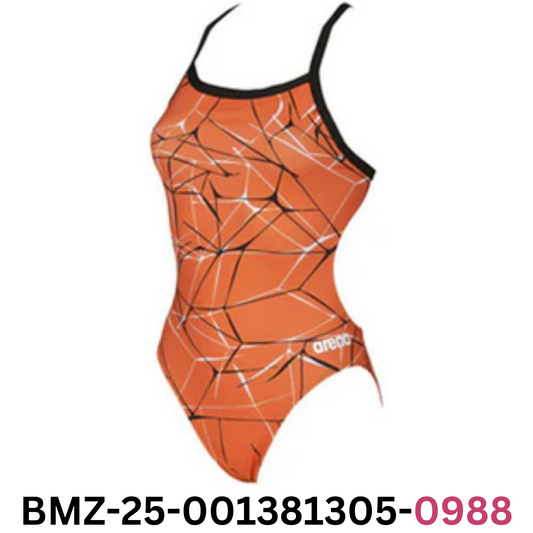 ARENA Water Light Drop Back MaxLife One Piece Swimsuit, Orange - Black, 28
