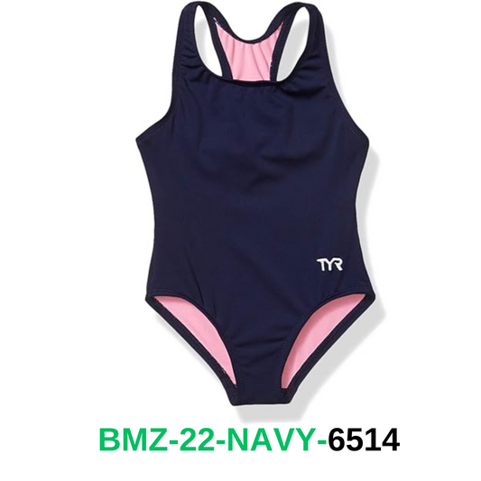 TYR Girls' Standard Durafast Lite Ella Maxfit Swimsuit, Navy, Medium
