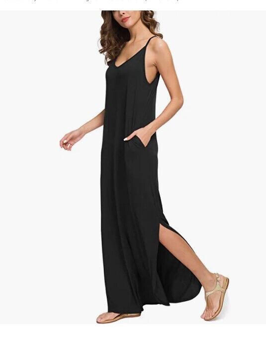 ANIXAY Dress for Women 2022 V Neck Long Cami Casual Beach Cover Up Maxi Dress S