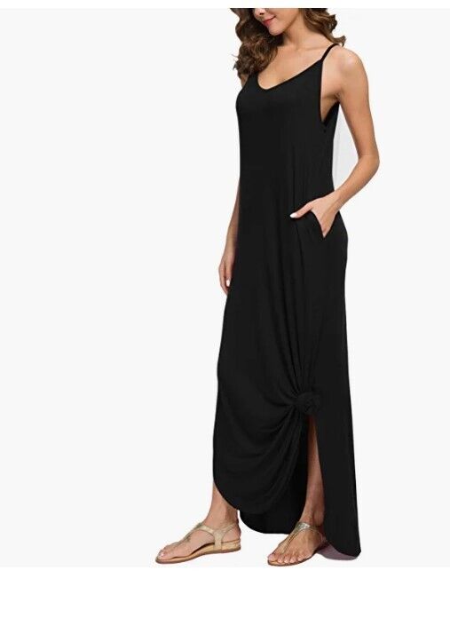 ANIXAY Dress for Women 2022 V Neck Long Cami Casual Beach Cover Up Maxi Dress S