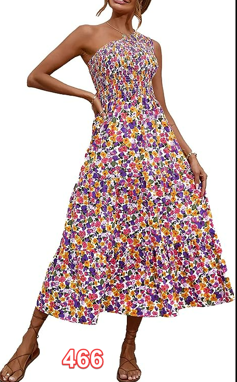 BTFBM Women One Shoulder Sleeveless Summer Dresses 2023 Smocked Beach Maxi Dress