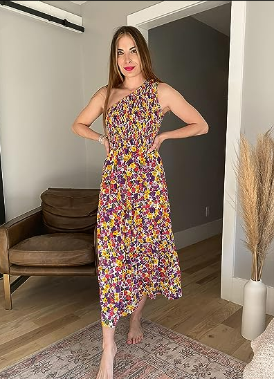BTFBM Women One Shoulder Sleeveless Summer Dresses 2023 Smocked Beach Maxi Dress