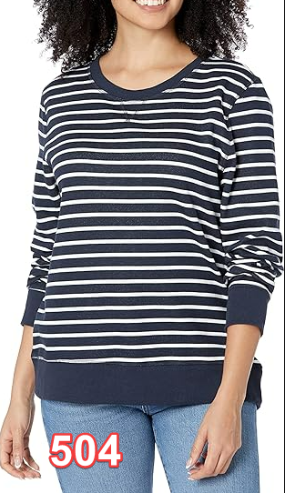 Amazon Essentials Women's Fleece Crewneck Sweatshirt Navy/White L