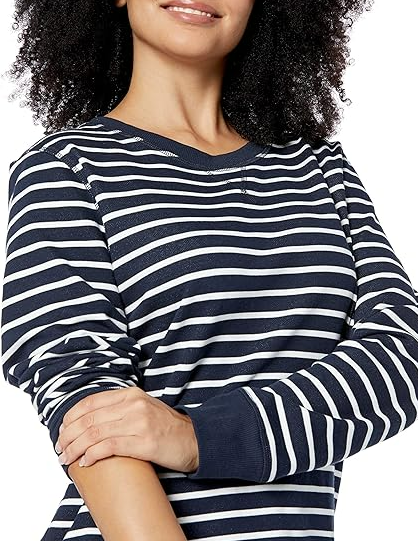 Amazon Essentials Women's Fleece Crewneck Sweatshirt Navy/White L