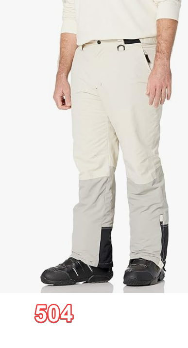 Essentials Men's Water-Resistant Insulated Snow Pant, Stone/Grey, Color Block,S