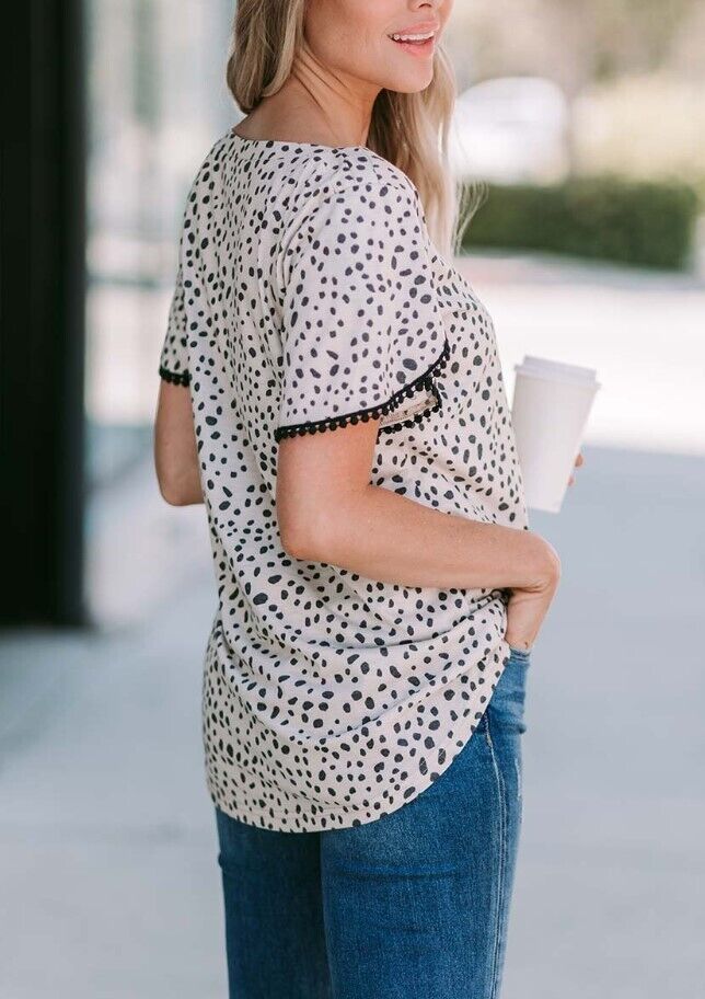 Amaryllis Tan & Black Abstract Boatneck Tulip Short-Sleeve Top 3X