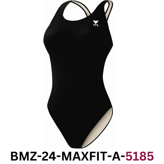 TYR Solid Spandex Maxback Women's Swimsuit - Black, Size 38