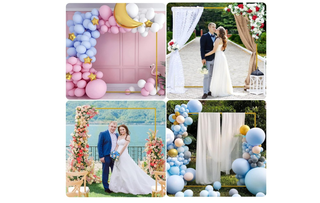 6.6FT x 6.6FT Gold Wedding Arches for Ceremony Rectangular Metal Balloon Stand