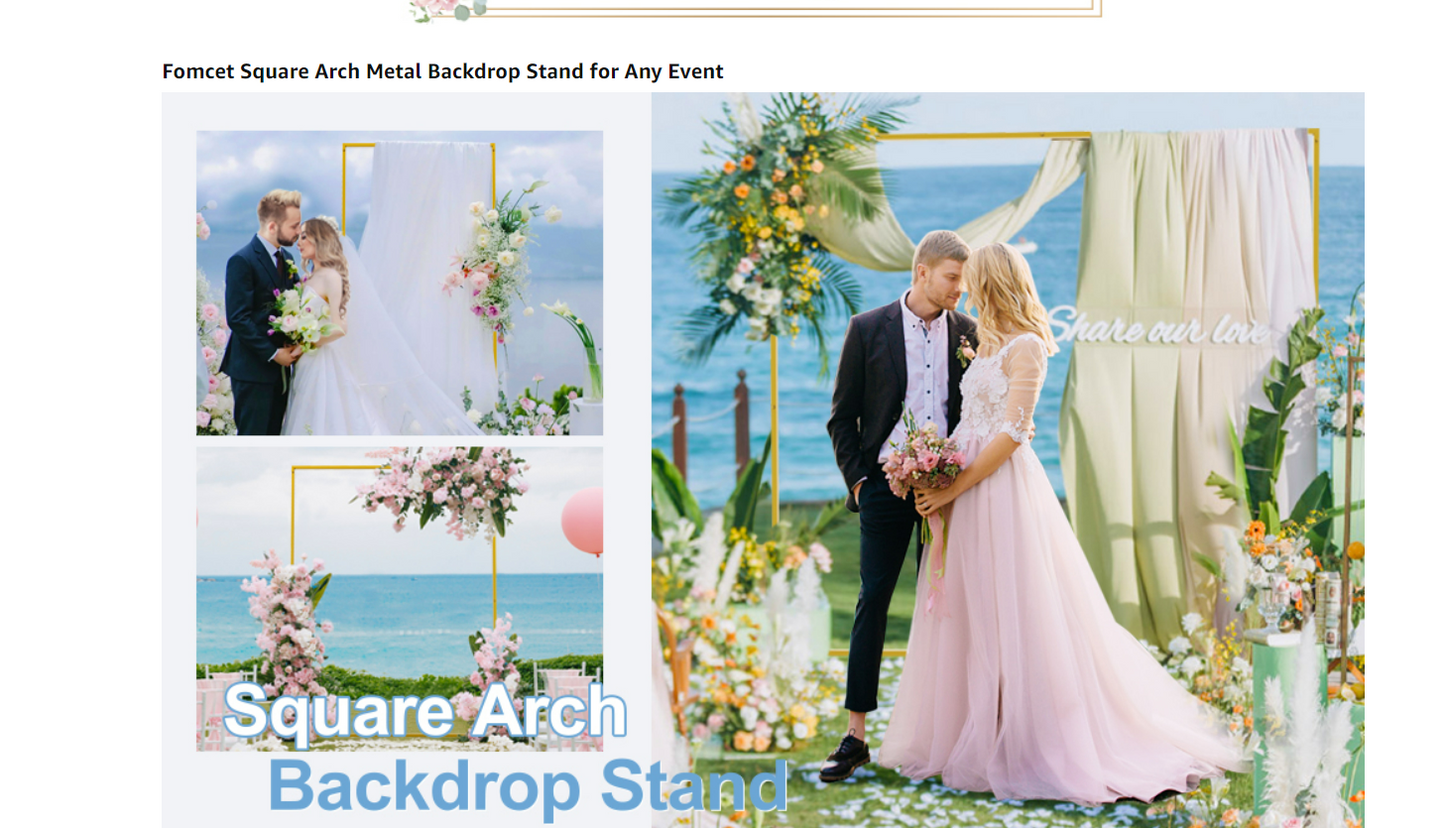 6.6FT x 6.6FT Gold Wedding Arches for Ceremony Rectangular Metal Balloon Stand