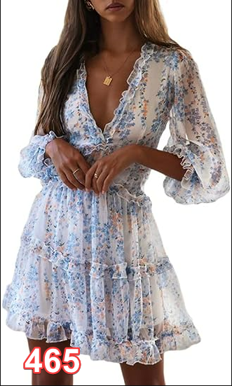 Dokotoo Womens 2023 Deep V Neck Ruffle Long Sleeve Floral Print Mini Dress S