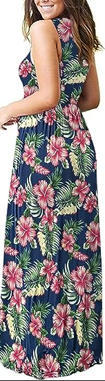AUSELILY Women's Summer Sleeveless Loose Maxi Dress Long Dress with Pockets S