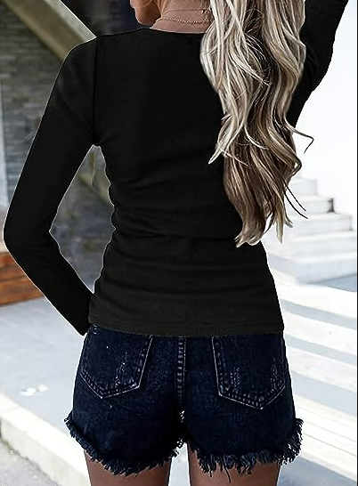 BTFBM Women Long Sleeve Button Up Solid Tops Blouses Trendy Slim Fit Ribbed Knit