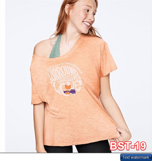 Victoria Secret PINK Washed Coral Woodstock Concert Tee Oversized XS
