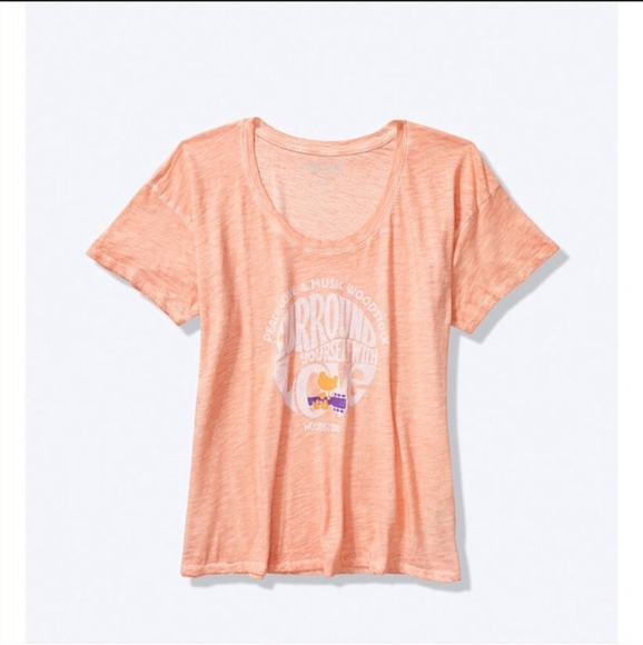 Victoria Secret PINK Washed Coral Woodstock Concert Tee Oversized XS