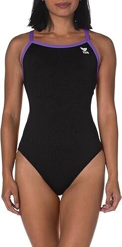 TYR Women's Hexa Diamondfit Swimsuit, Black/Purple, Size 30 ~ BMZ 20