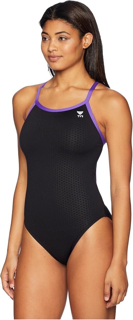TYR Women's Hexa Diamondfit Swimsuit, Black/Purple, Size 30 ~ BMZ 20