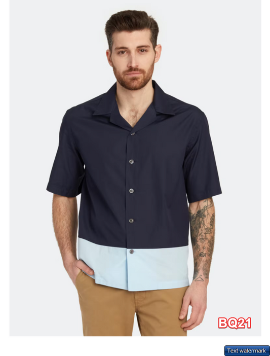 Barena Camicia Levante Short Sleeve Button Up Shirt Navy Sz48/50/52 $325