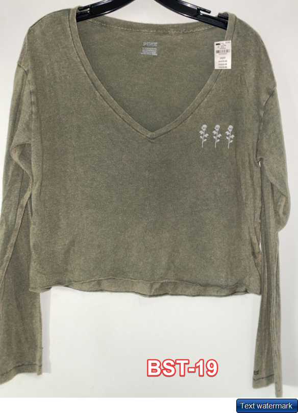 Victoria's Secret PINK Long Sleeve Sleep Crop Top Shirt Olive XS Chest Flowers