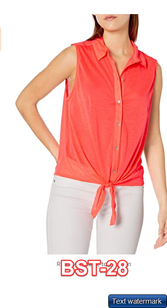 Tresics Women's Junior Sleeveless Button Up Front Tie Knit Top Neon Coral Medium