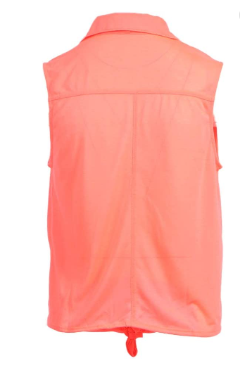 Tresics Women's Junior Sleeveless Button Up Front Tie Knit Top Neon Coral Medium