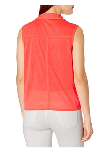 Tresics Women's Junior Sleeveless Button Up Front Tie Knit Top Neon Coral Medium