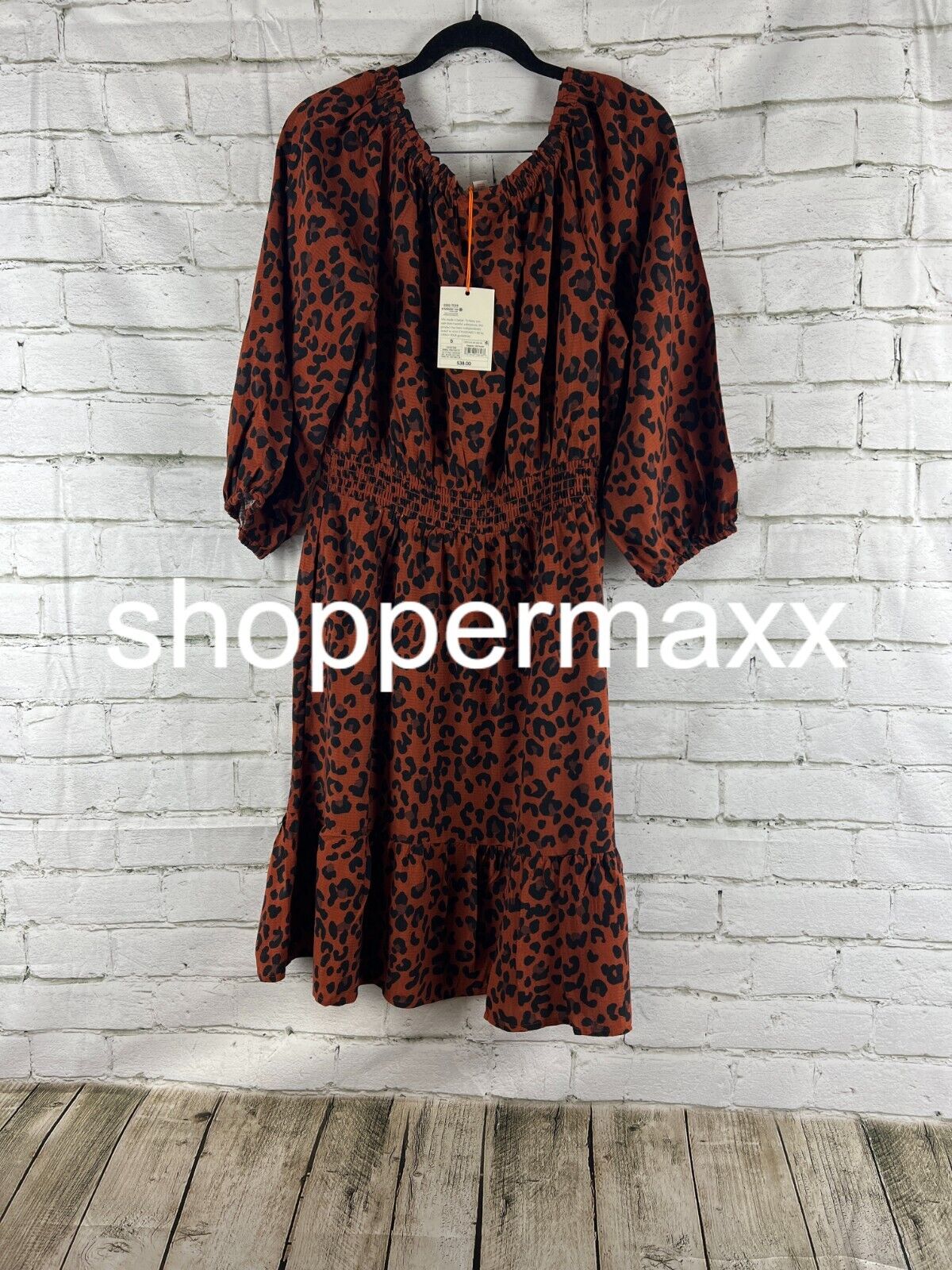 Women's Long Sleeve Smocked A-Line Dress - Knox Rose Dark Brown Leopard Print, S