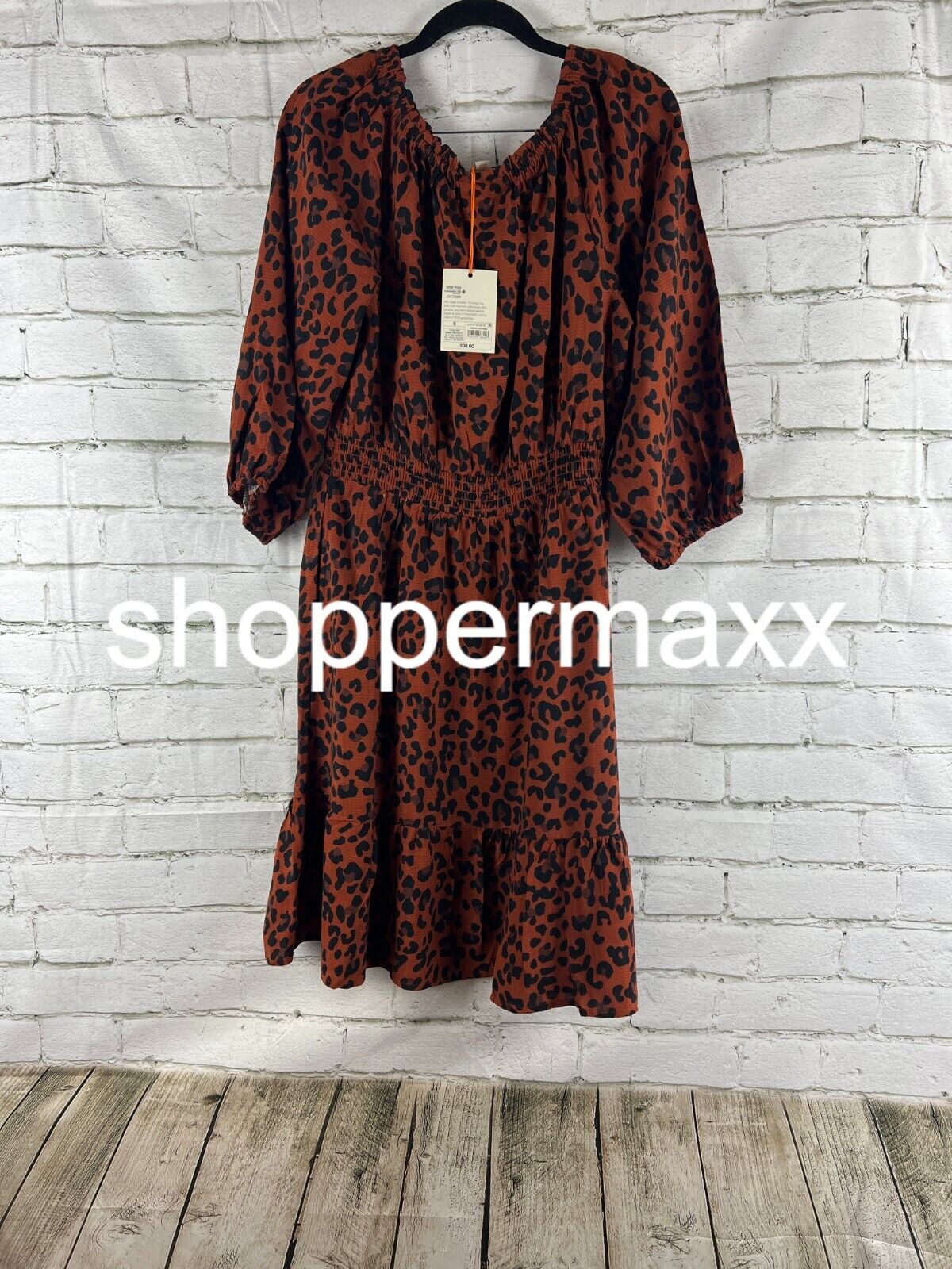 Women's Long Sleeve Smocked A-Line Dress - Knox Rose Dark Brown Leopard Print, S