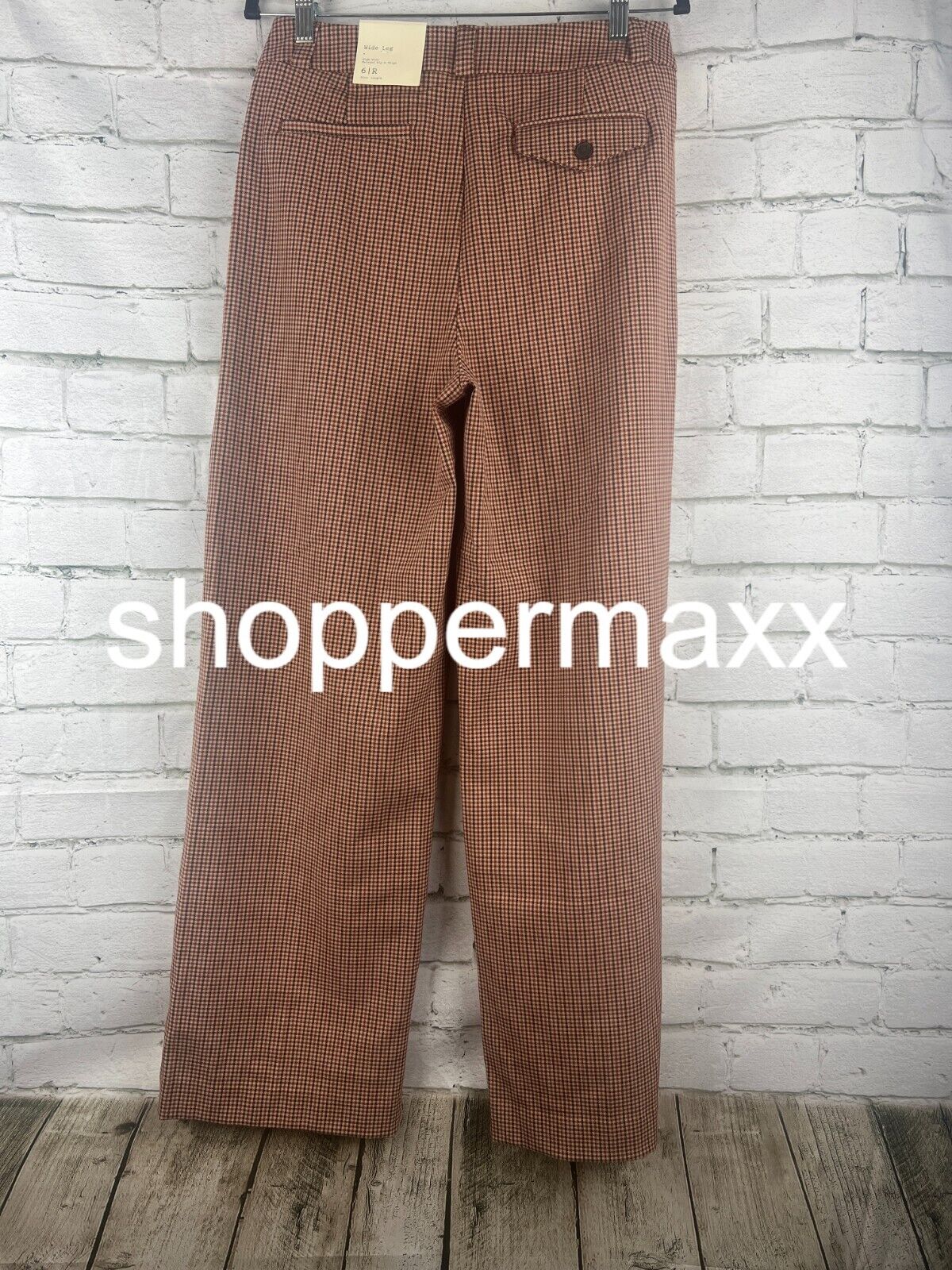 Women's High-Rise Relaxed Fit Full Length Baggy Wide Leg Trousers -Brown Plaid,6