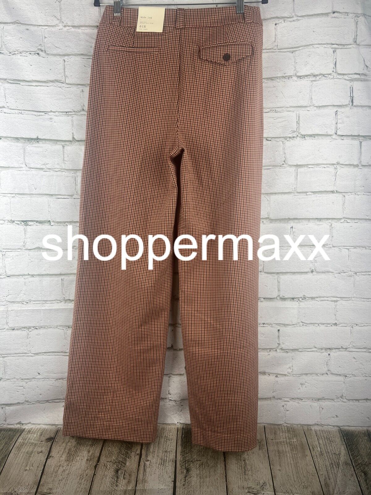 Women's High-Rise Relaxed Fit Full Length Baggy Wide Leg Trousers -Brown Plaid,6