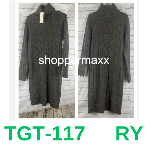 Women's Turtleneck Long Sleeve Cozy Sweater Dress - A New Day, Brown, S