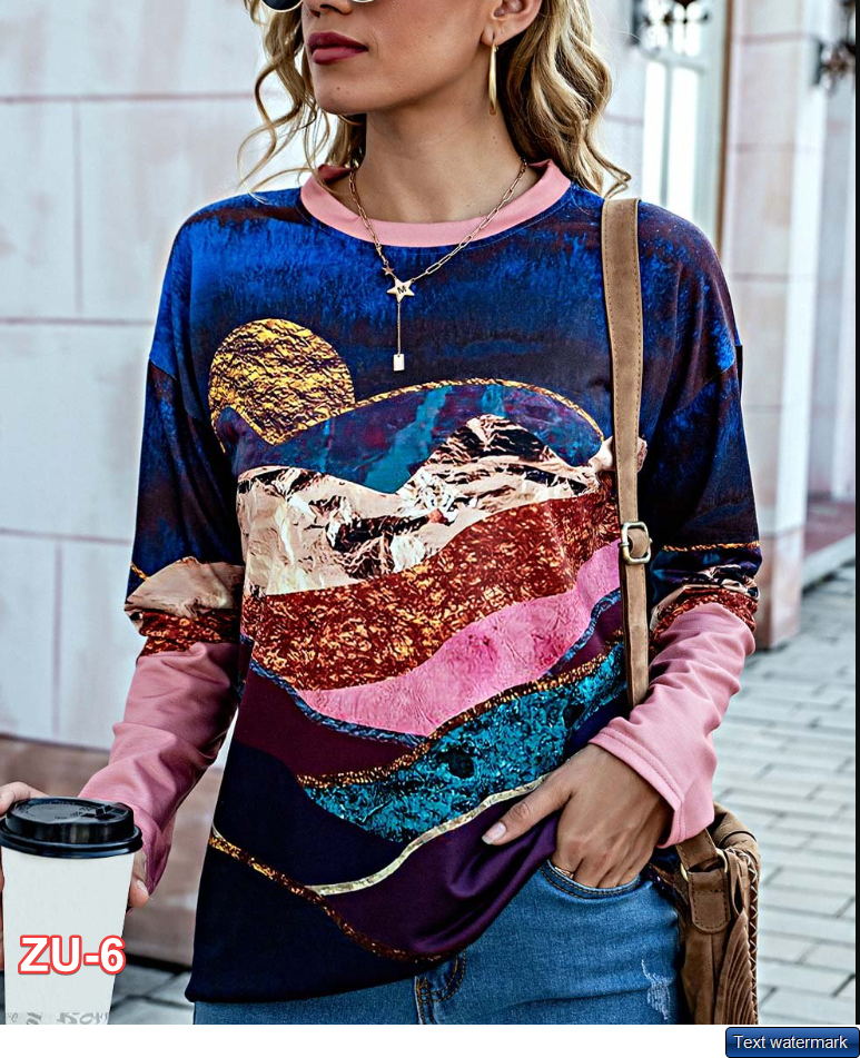 Camisa | Blue & Pink Abstract Long-Sleeve Top - Women XXL