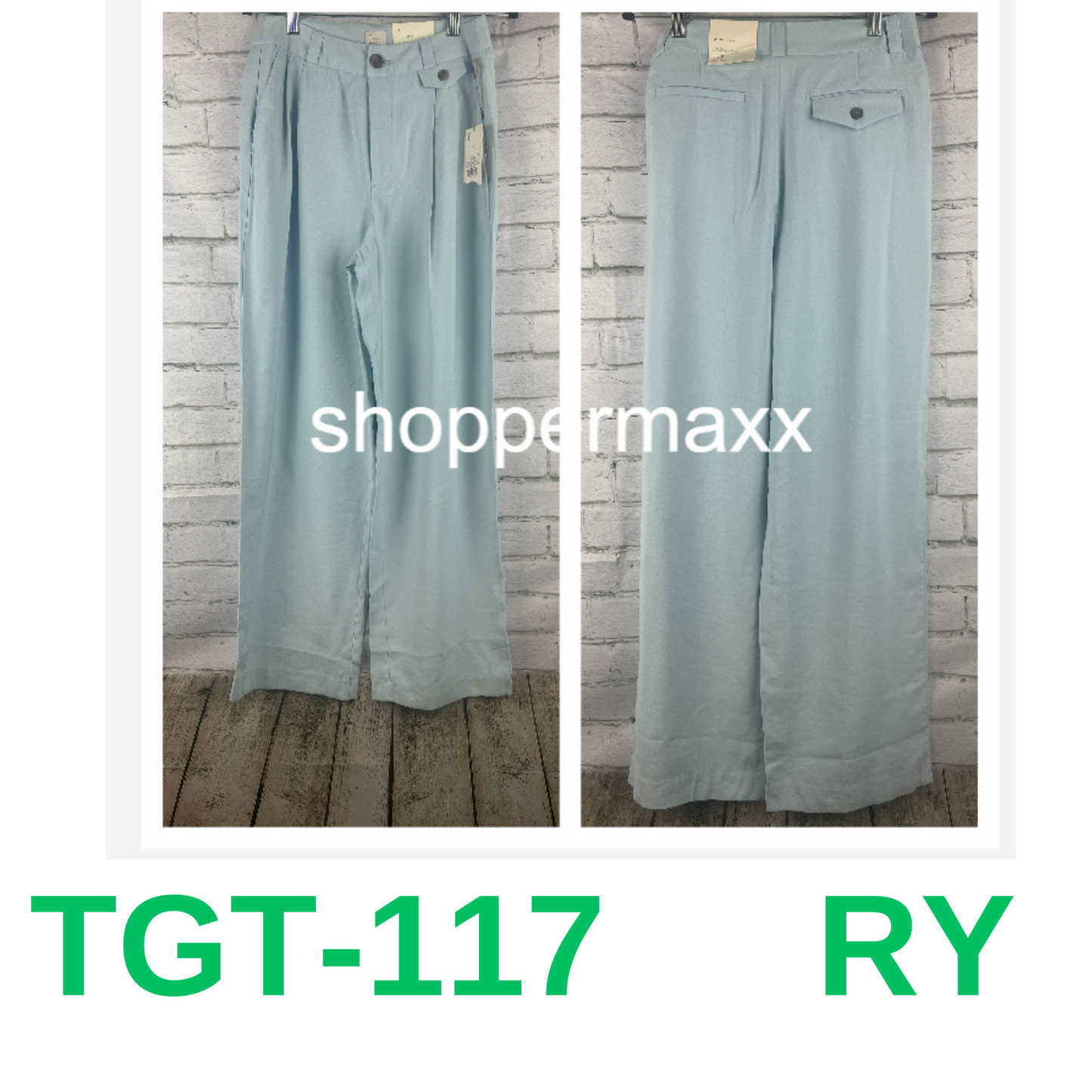 Women's High-Rise Relaxed Fit Full Length Baggy Wide Leg Trousers - Blue, 4