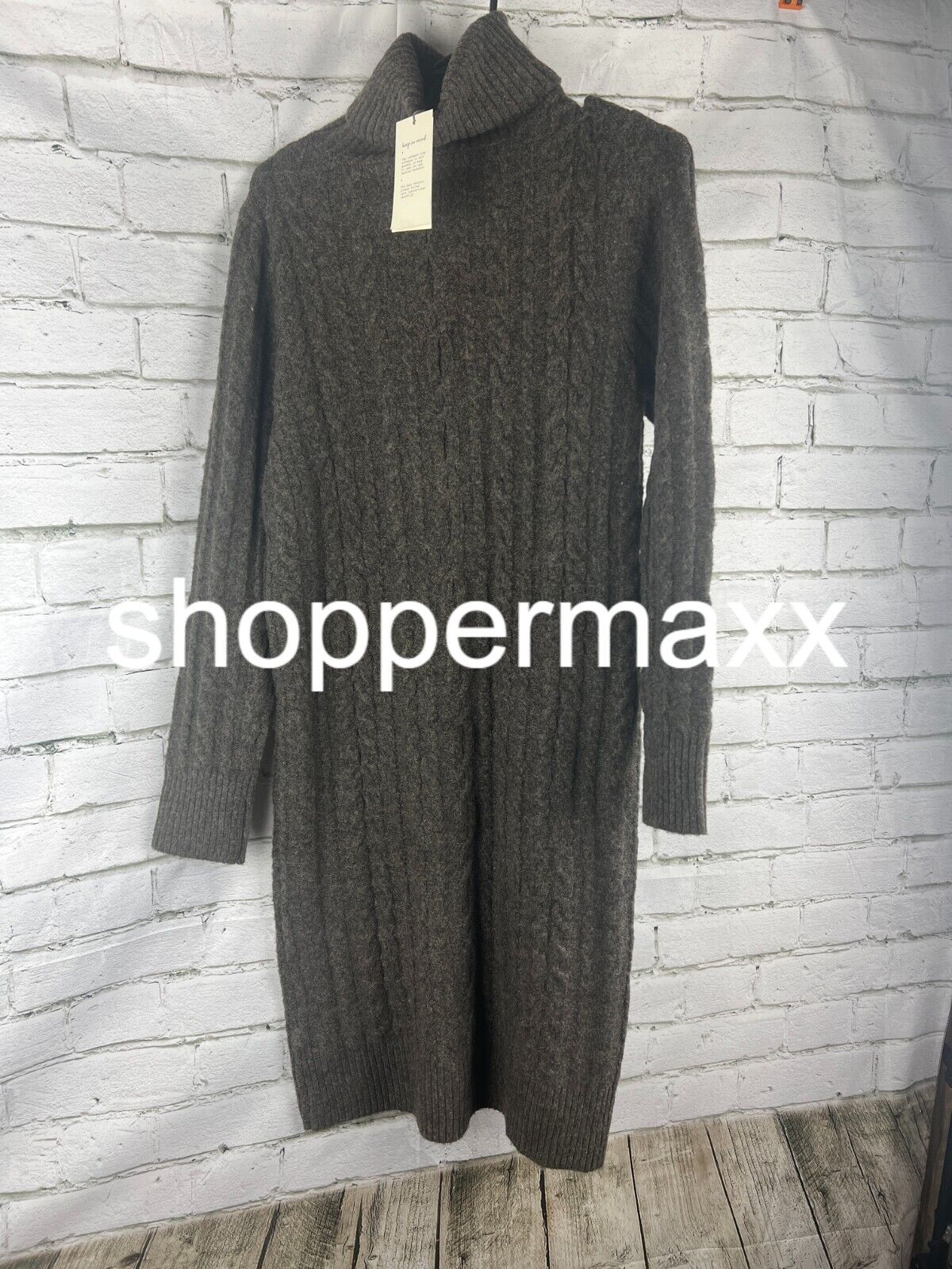 Women's Turtleneck Long Sleeve Cozy Sweater Dress - A New Day, Brown, S