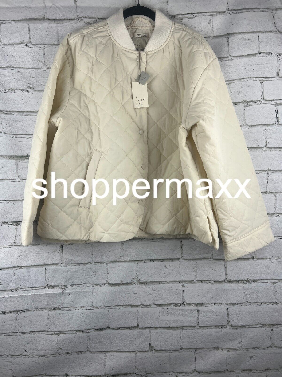 Women's Quilted Bomber Jacket - A New Day, White, XL