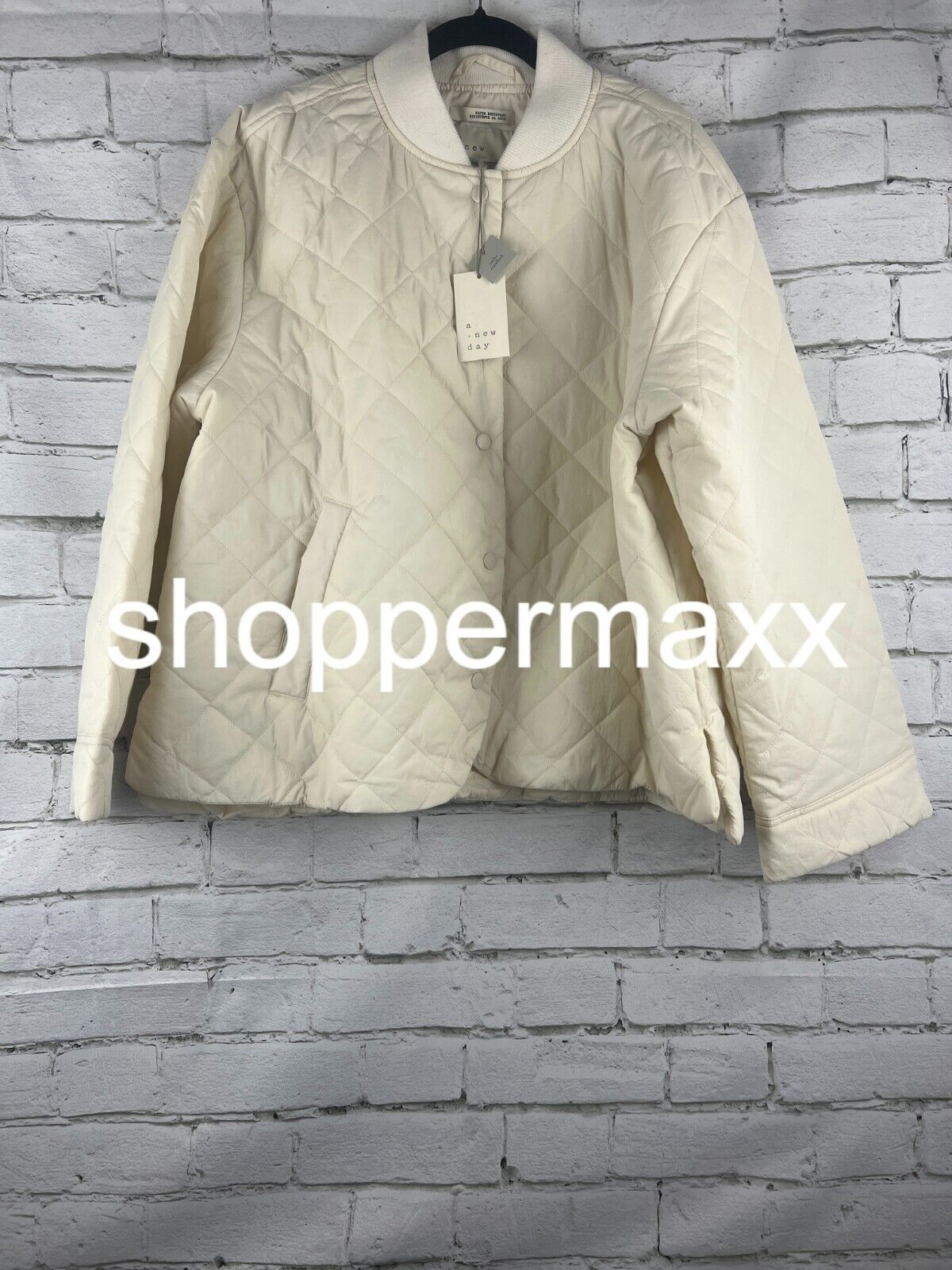 Women's Quilted Bomber Jacket - A New Day, White, XL