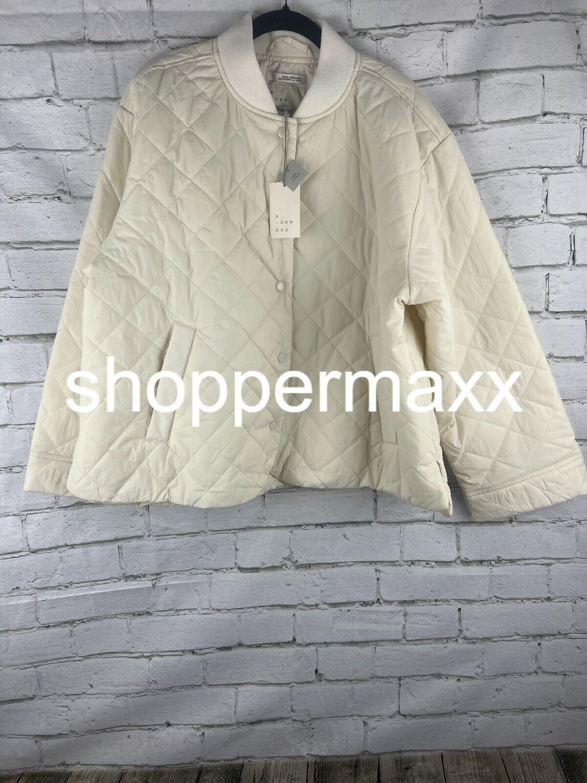 Women's Quilted Bomber Jacket - A New Day, White, XL