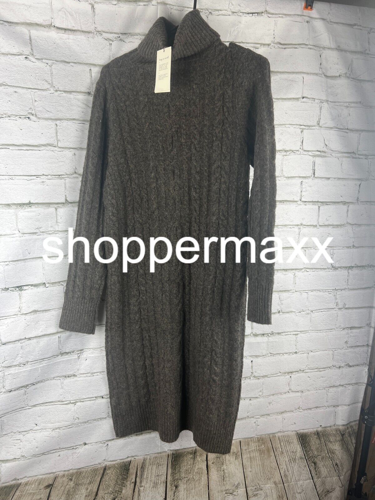 Women's Turtleneck Long Sleeve Cozy Sweater Dress - A New Day, Brown, S