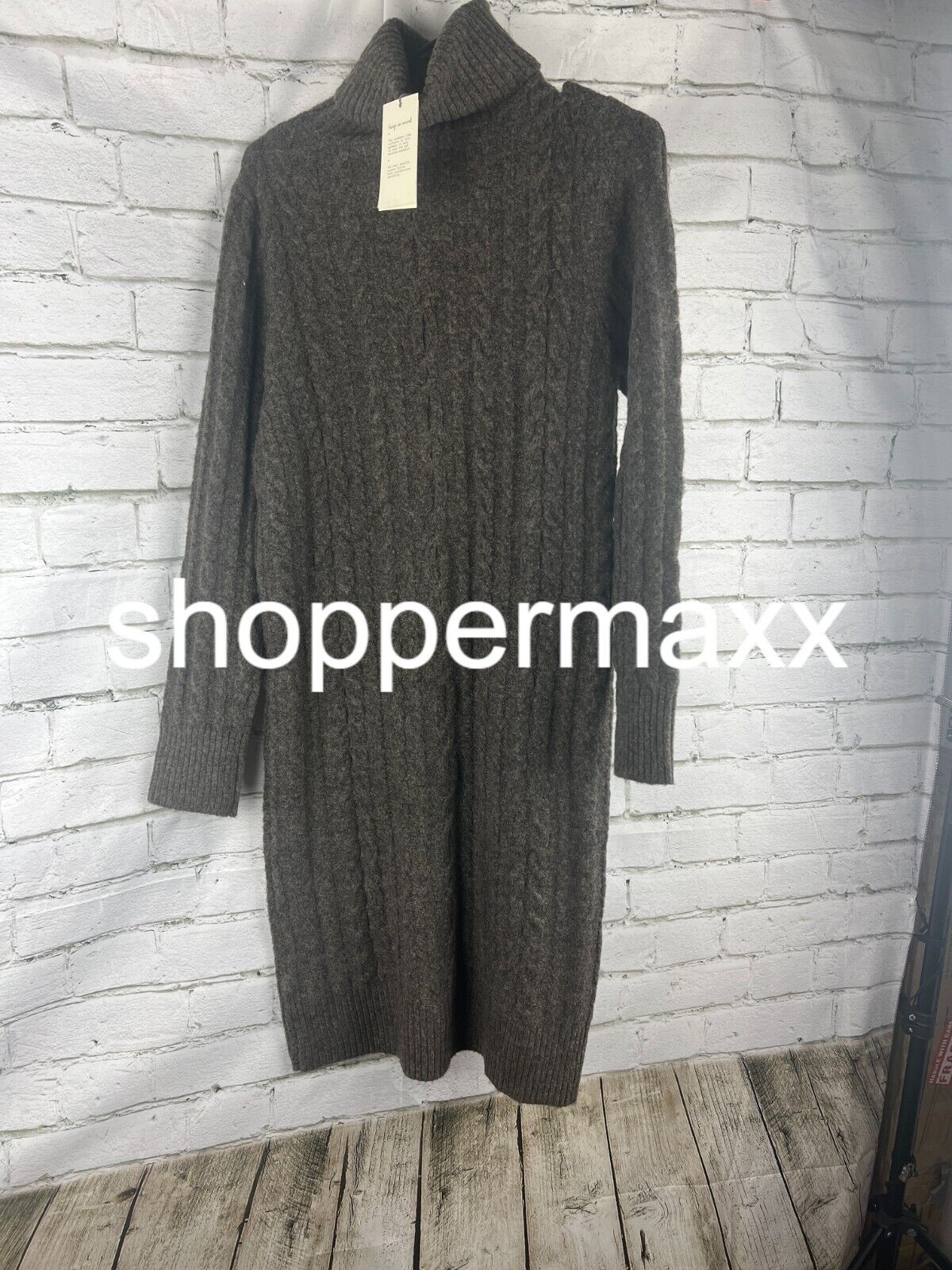 Women's Turtleneck Long Sleeve Cozy Sweater Dress - A New Day, Brown, S