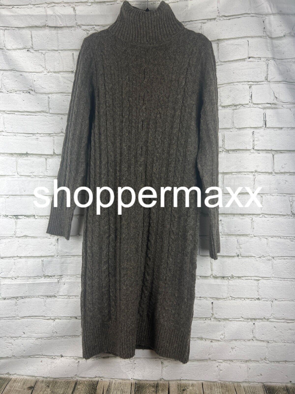 Women's Turtleneck Long Sleeve Cozy Sweater Dress - A New Day, Brown, S