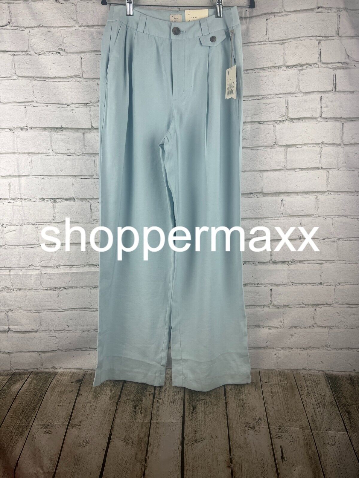 Women's High-Rise Relaxed Fit Full Length Baggy Wide Leg Trousers - Blue, 4