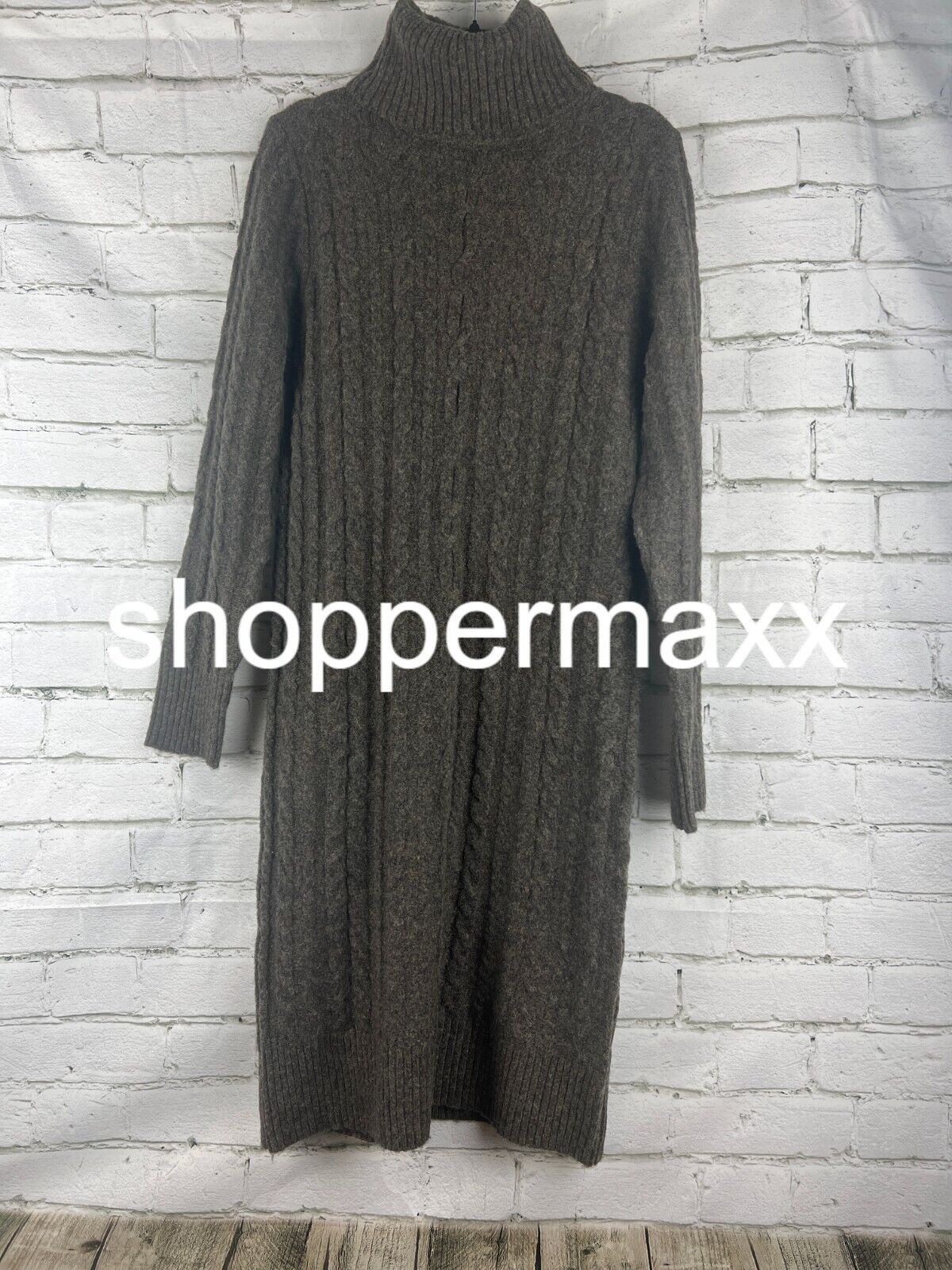Women's Turtleneck Long Sleeve Cozy Sweater Dress - A New Day, Brown, S