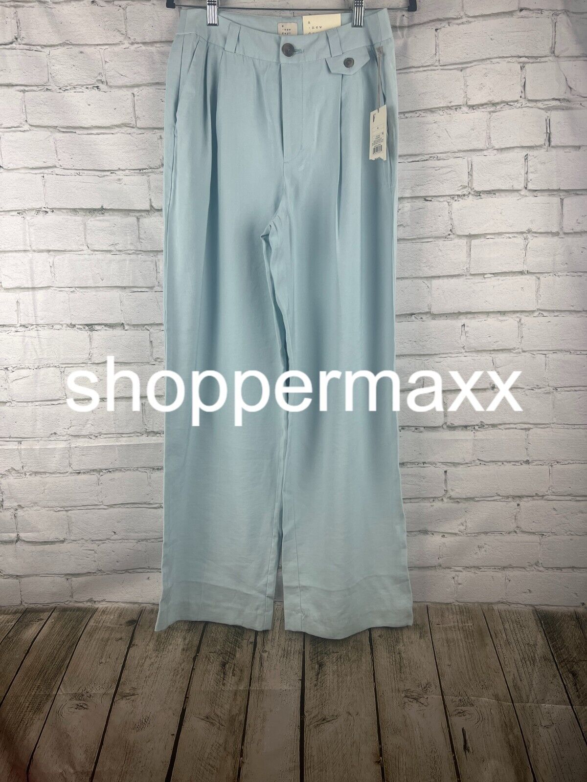Women's High-Rise Relaxed Fit Full Length Baggy Wide Leg Trousers - Blue, 4