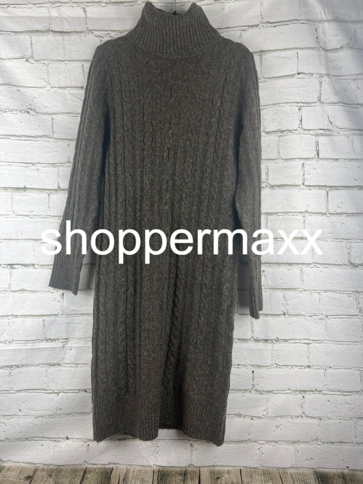 Women's Turtleneck Long Sleeve Cozy Sweater Dress - A New Day, Brown, S