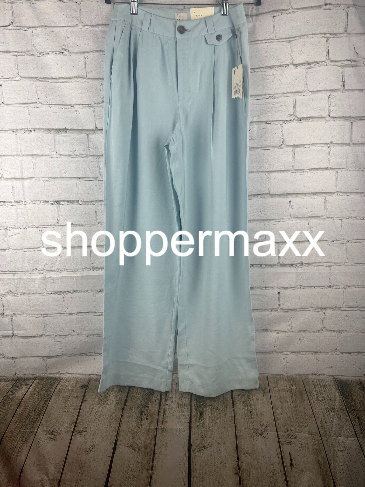 Women's High-Rise Relaxed Fit Full Length Baggy Wide Leg Trousers - Blue, 4