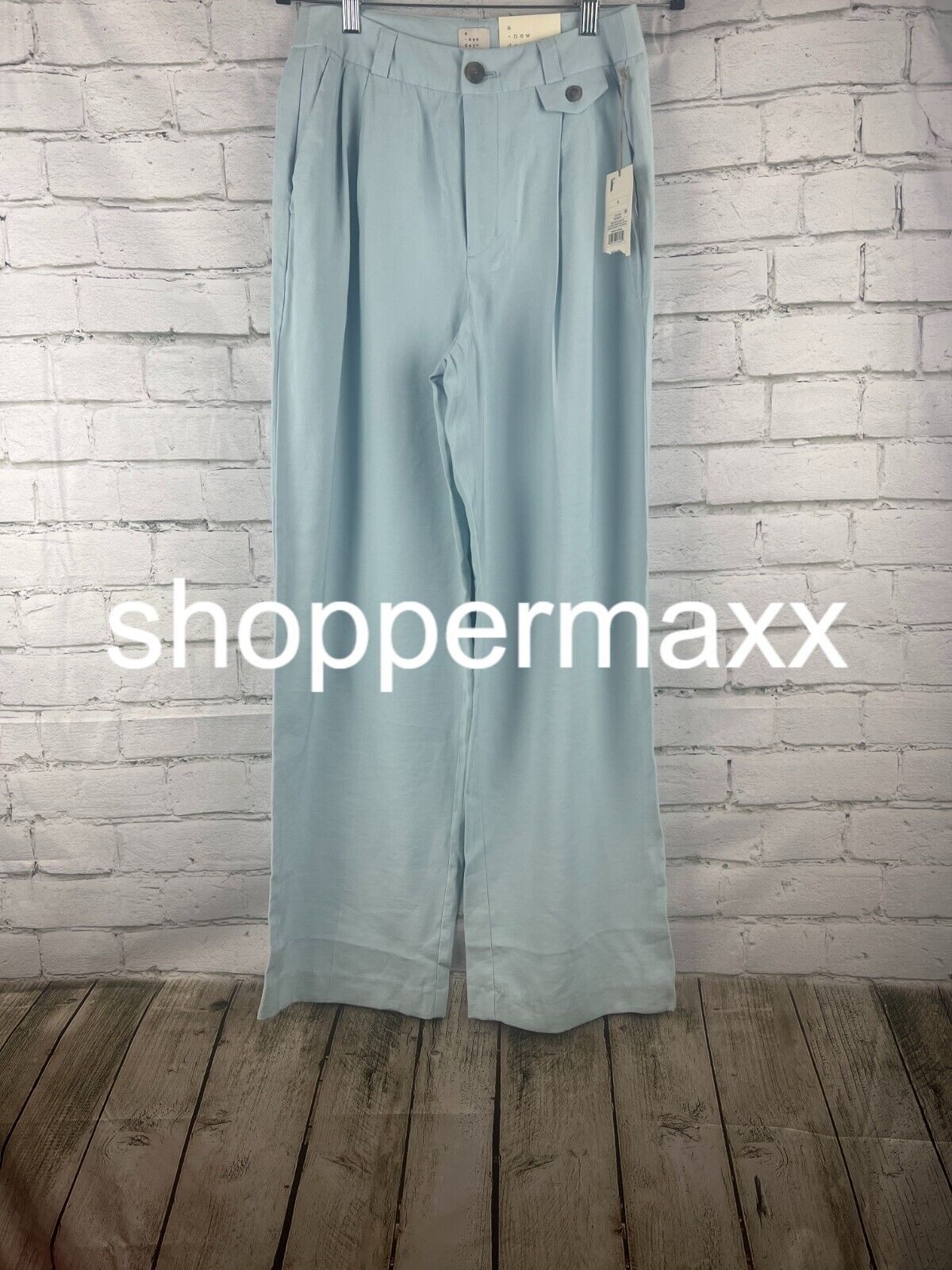 Women's High-Rise Relaxed Fit Full Length Baggy Wide Leg Trousers - Blue, 4