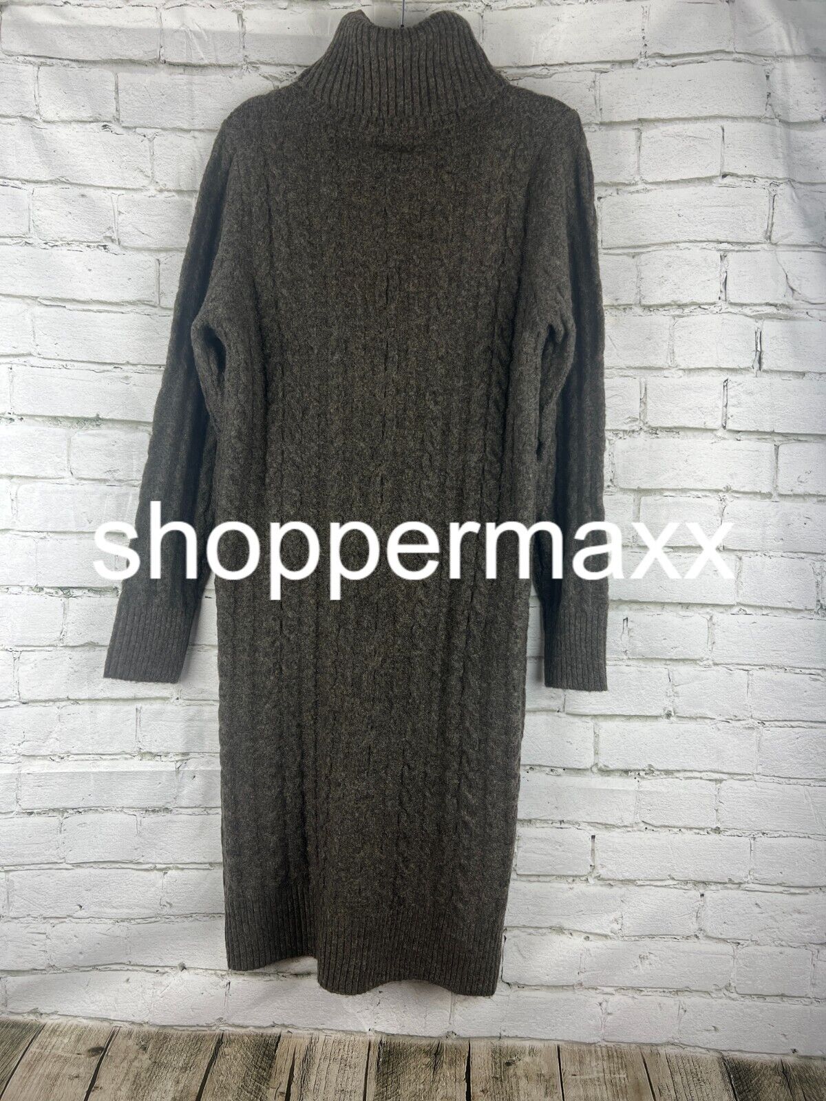 Women's Turtleneck Long Sleeve Cozy Sweater Dress - A New Day, Brown, S