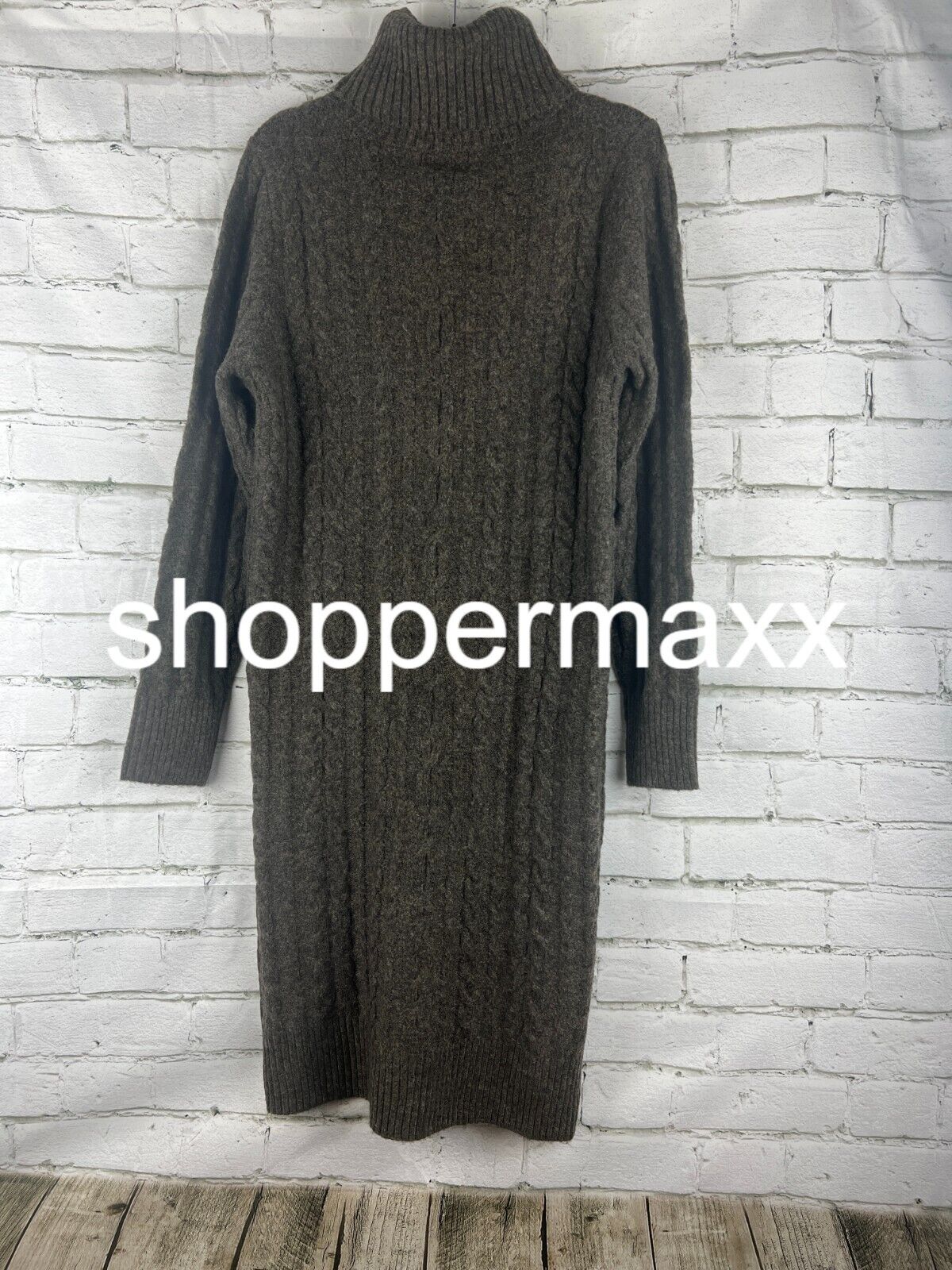 Women's Turtleneck Long Sleeve Cozy Sweater Dress - A New Day, Brown, S