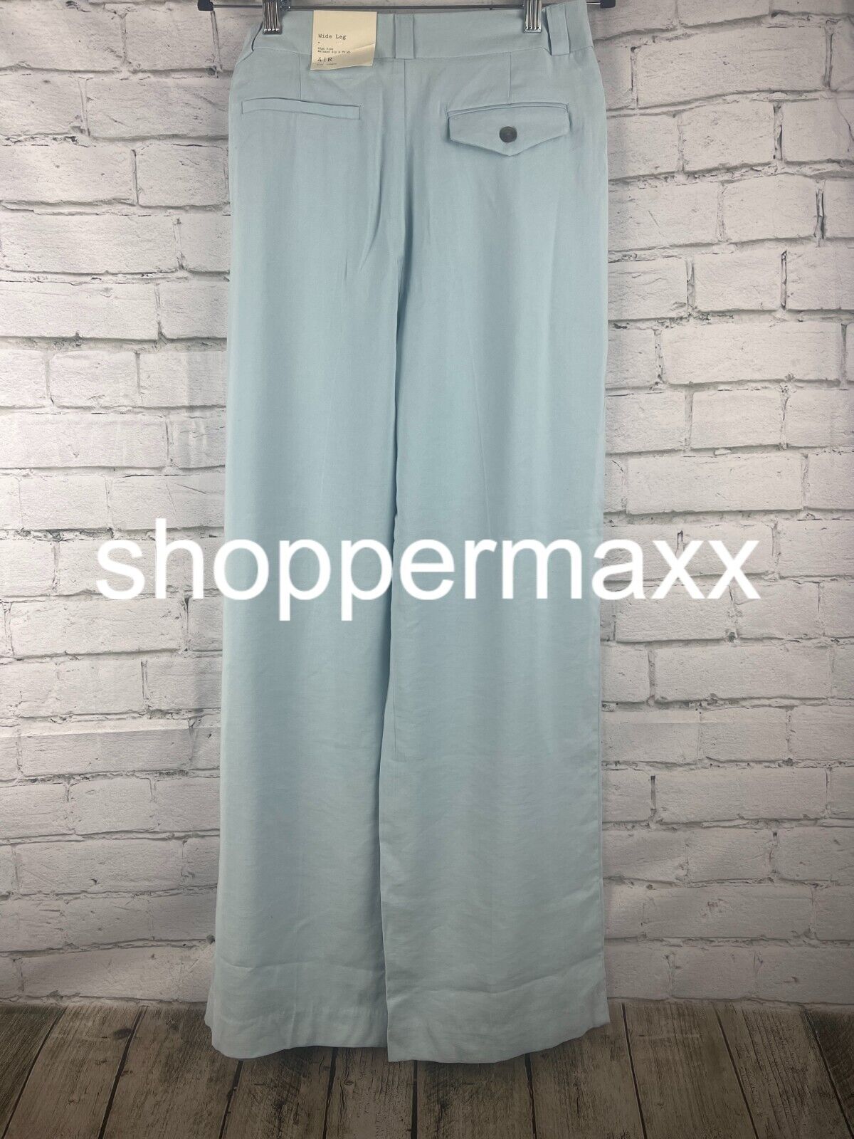 Women's High-Rise Relaxed Fit Full Length Baggy Wide Leg Trousers - Blue, 4