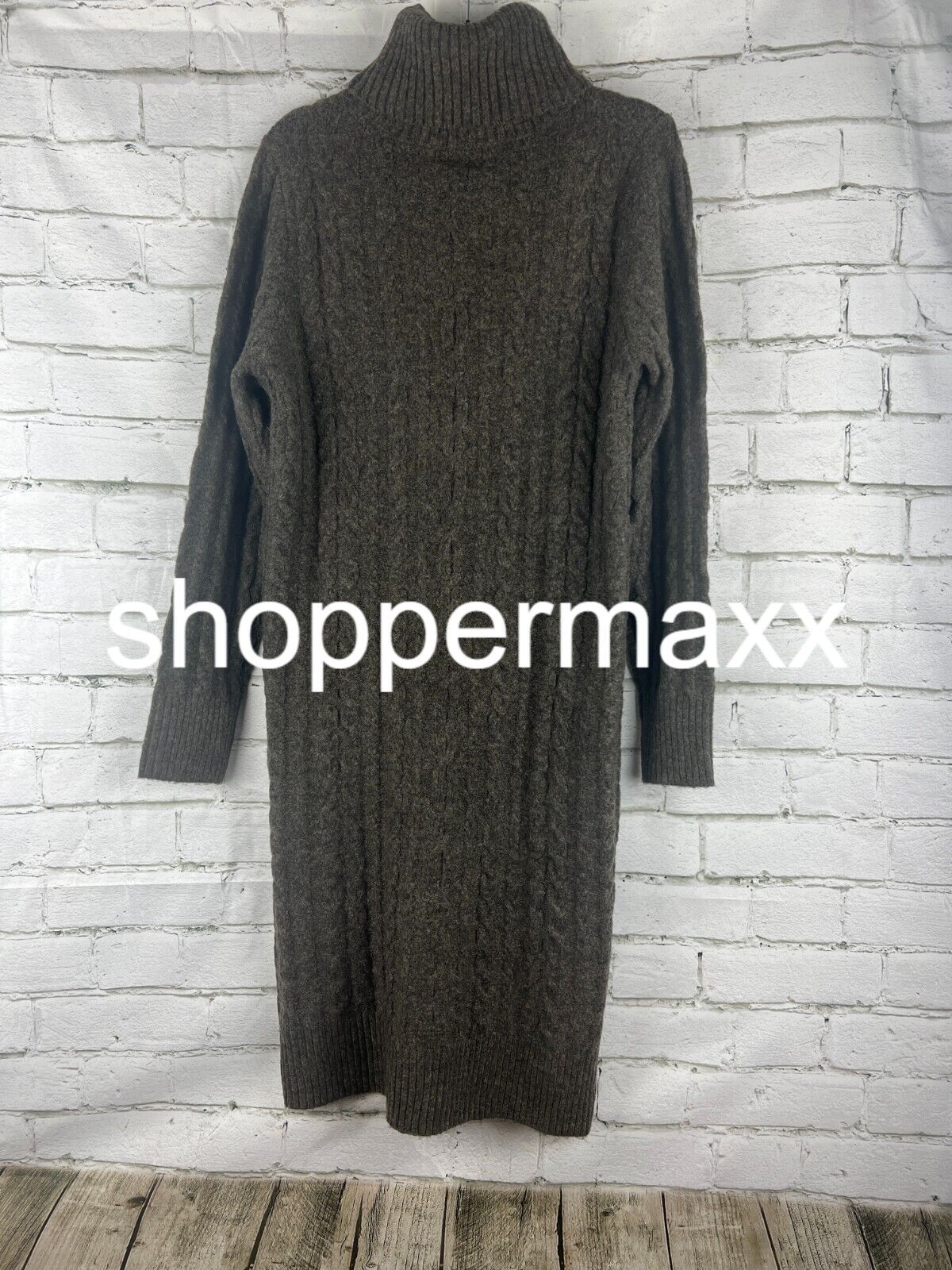 Women's Turtleneck Long Sleeve Cozy Sweater Dress - A New Day, Brown, S